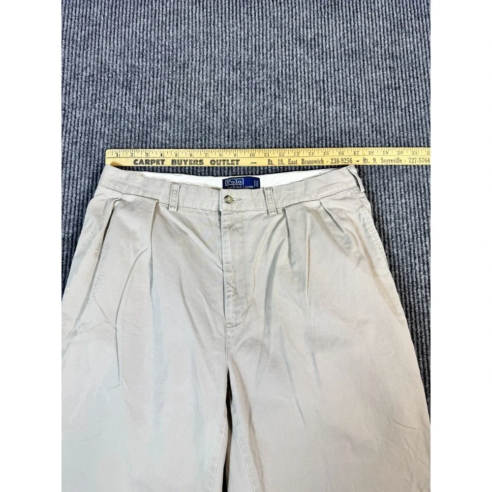 Polo Ralph Lauren Andrew Pants Mens Size 34x30 Khaki Vintage Baggy Pleated Chino